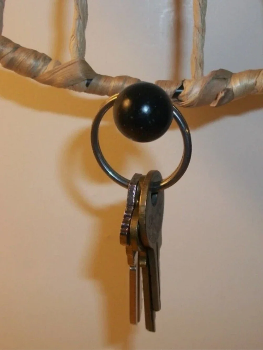 Woven Natural Rope Wall Hook Rack with Black Accent Knobs